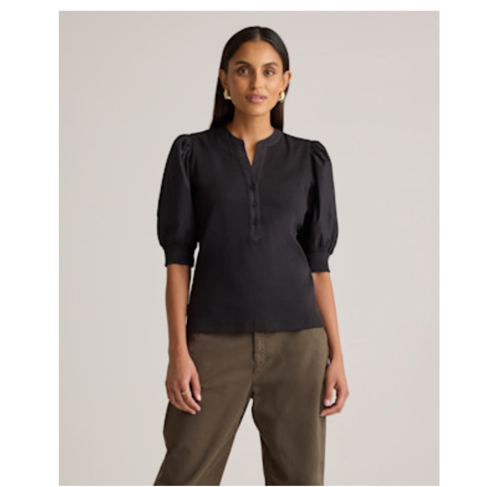 Quince Cotton Mixed Media Puff Sleeve Blouse